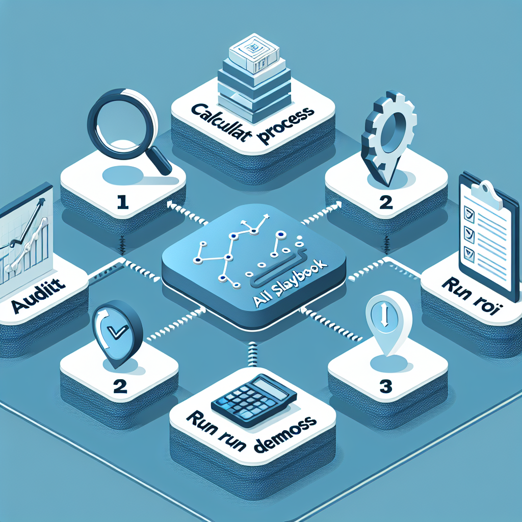 The AI ATS Selection Playbook An isometric illustration of the three-step AI ATS Playbook: Audit Process, Calculate ROI, and Run Demos.