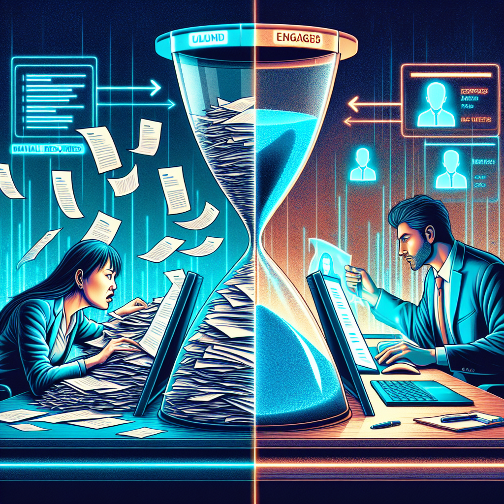 The High Cost of Slow Hiring A split-screen illustration contrasting a slow, manual hiring process with a fast, efficient AI-driven process.